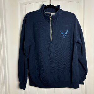 USAF Air Force Collared Quarter Zip Jacket Navy Blue Gildan Medium